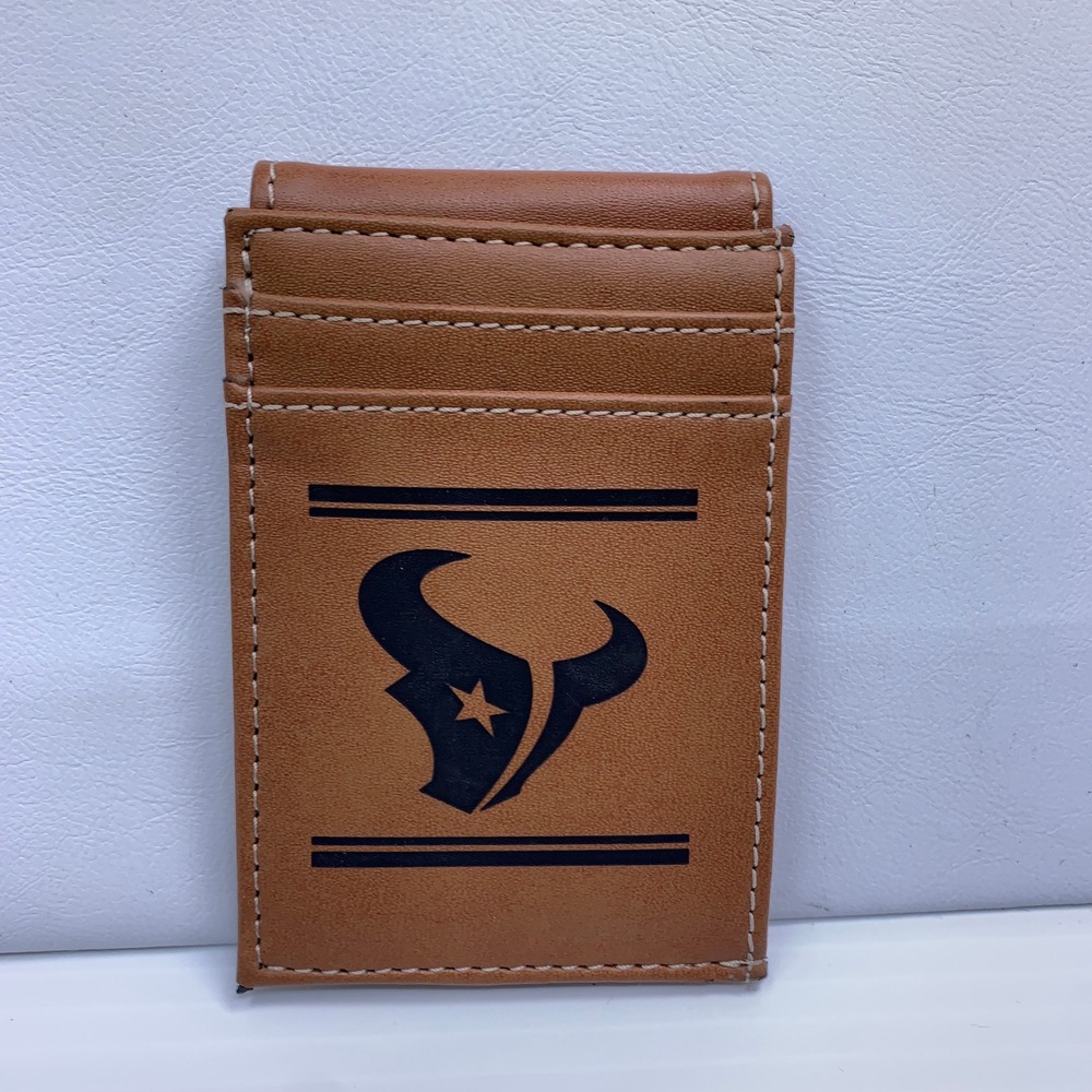 NFL Men OS Brown Houston Texans Magnetic Money Clip Card Holder Wallet New